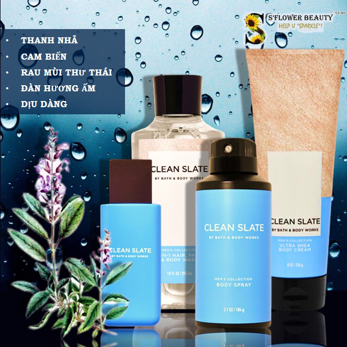 ♛ For Men | 🌿 Clean Slate | Bộ Sản Phẩm Gel Tắm 3-in-1 - Dưỡng Thể - Xịt Thơm Nước Hoa Khử Mùi Cho Nam Bath & Body Works