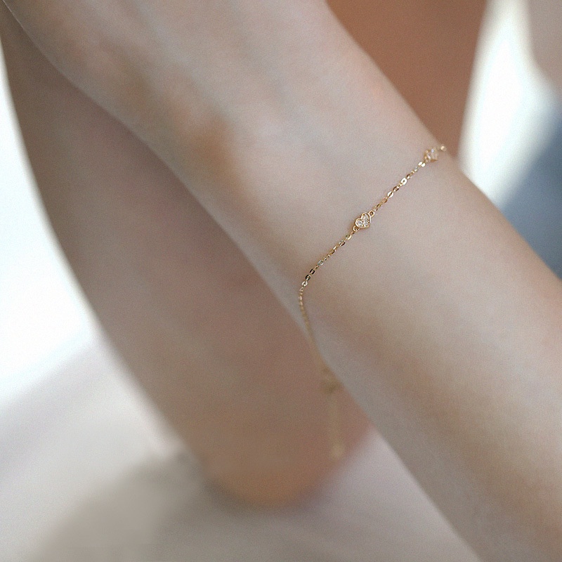 Vòng Đeo Tay Bằng Bạc Sterling 14K Họa Tiết Trái Tim Phong Cách Nhật Bản Đơn Giản Dễ Phối Đồ，Vòng tay bạc đơn giản đính kim cương
