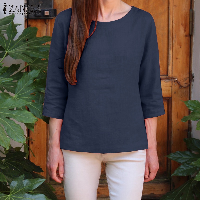 Zanzea Áo Cánh Tay Lỡ 3 / 4 Cổ Tròn Phong Cách Châu Âu Thanh Lịch Dành Cho Nữ