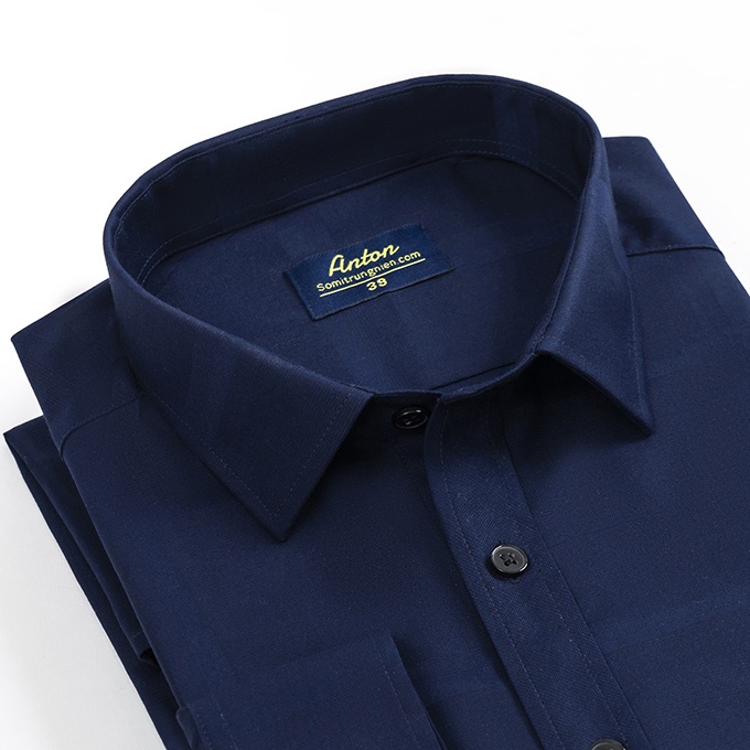 Áo Sơ Mi Nam Công Sở Trung Niên Dài Tay Xanh Tím Kẻ Caro Chìm Chìm Thương Hiệu Anton – YAT201