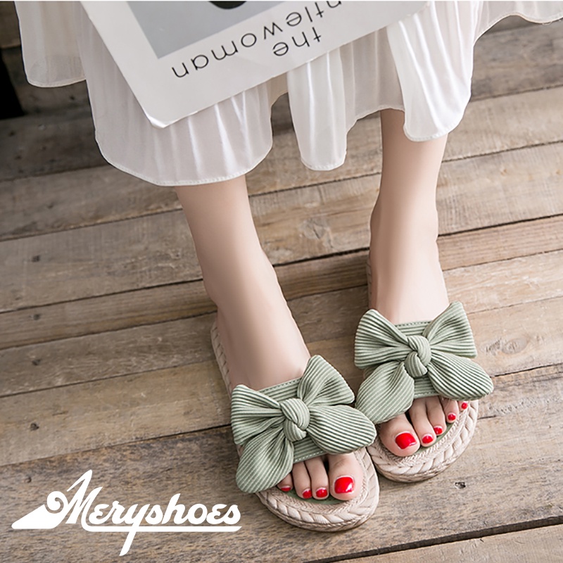 Dép nữ thời trang T26 gắn nơ thời trang đi biển siêu xinh - Mery Shoes