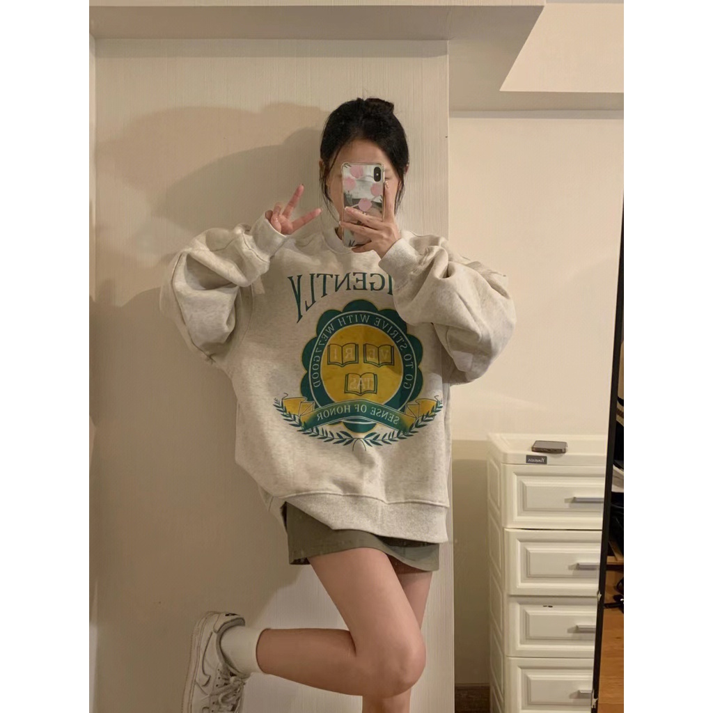 NRVP Áo Nỉ Dài Tay Oversize Phong Cách Hàn Quốc Mới Cho Nam Nữ