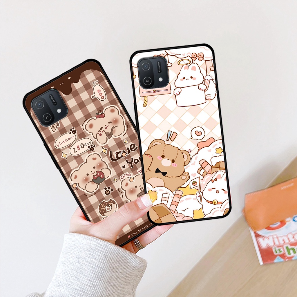 Ốp lưng Oppo A16k in hình caro gấu thỏ dễ thương