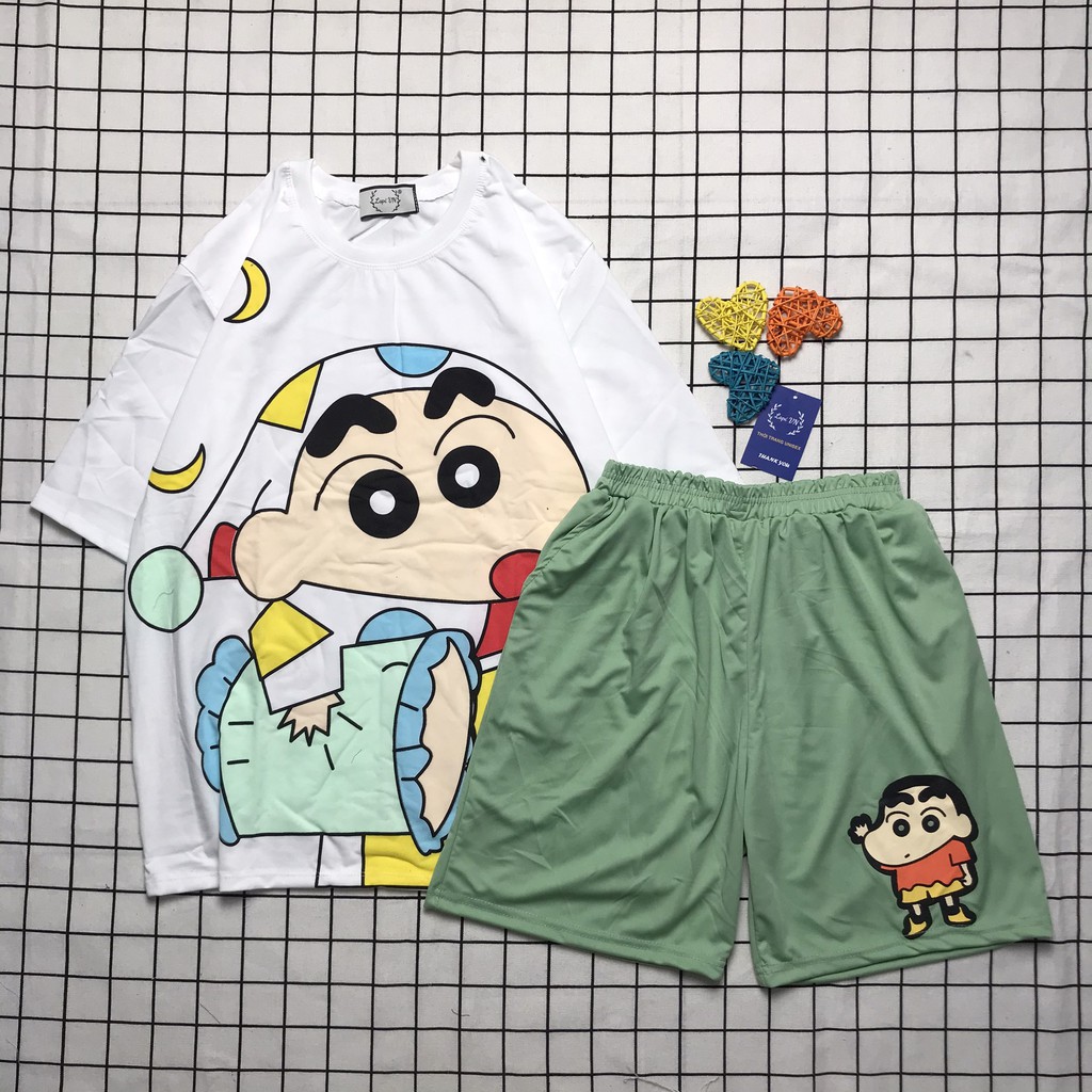 Set Đồ Bộ Cu Shin cartoon 3D Cute -Lapi VN Áo+ Quần Đùi Vải Thun Cotton Thoáng Mát, Freesize, Tay Lỡ, Phom Rộng