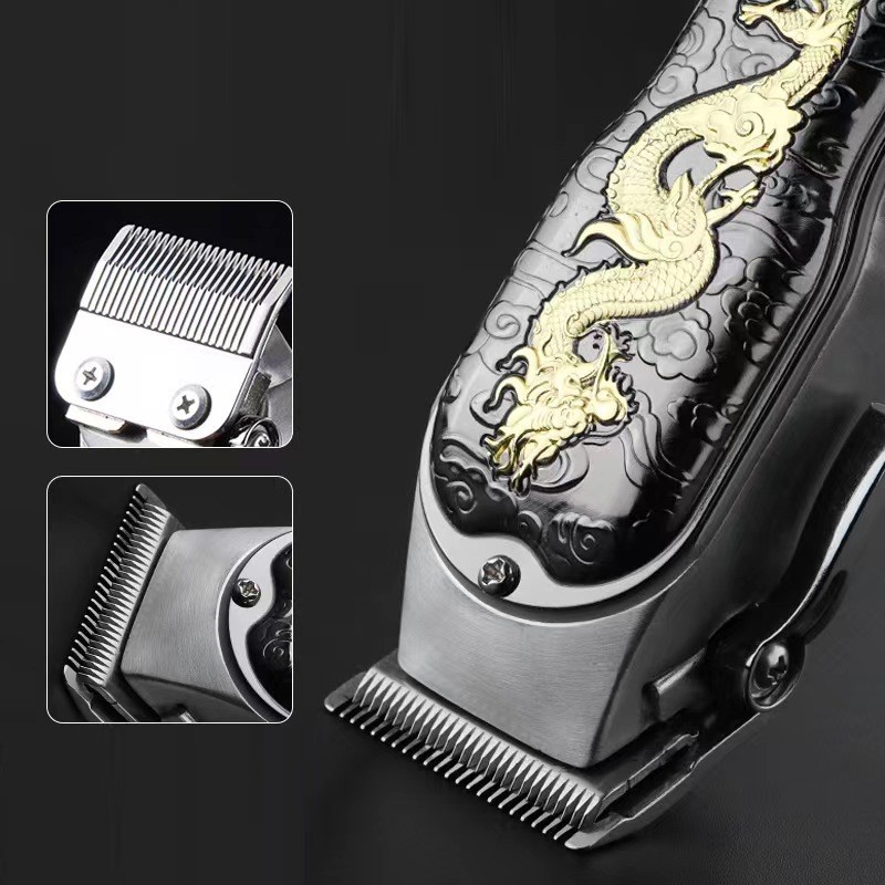 Tông Đơ Cắt Tóc Chuyên Nghiệp Không Lõi Có Đèn LED Vàng Khắc Hình Rồng Có Thể Sạc Lại Cho Nam