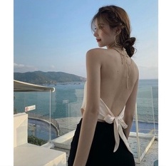 Áo yếm voan lụa nhúm ngực nhọn tà cột nơ sau lưng cực hot  ly