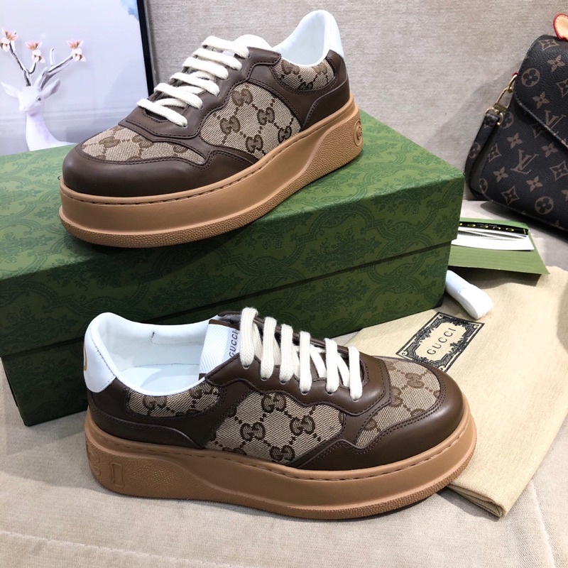 Giày thể thao nam và nữ thương hiệu Gucci GC da thật cao cấp thiết kế đế dày tăng chiều cao
