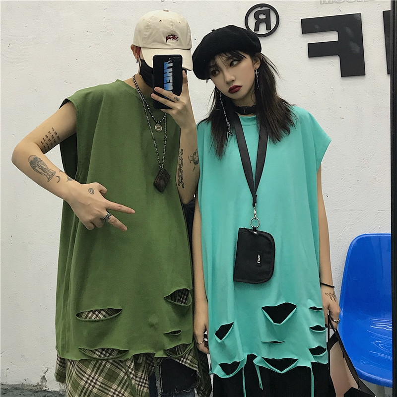 Áo Thun Form Rộng Khoét Lỗ Phong Cách Retro | BigBuy360 - bigbuy360.vn