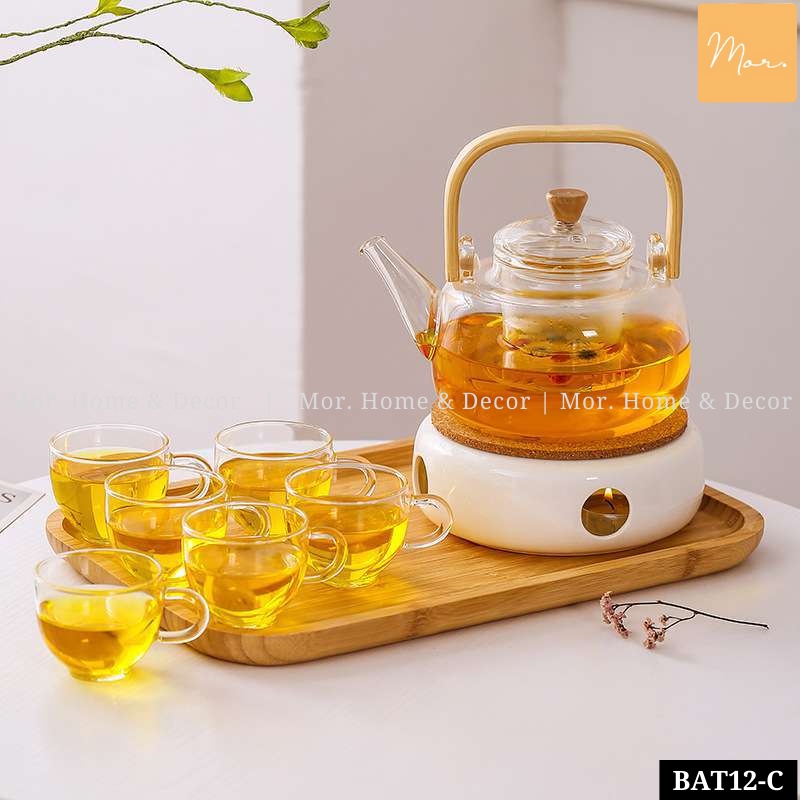 Bộ ấm trà thủy tinh chịu nhiệt (Chén quai)