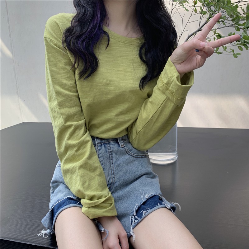 LEEVA - Áo thun dài tay cho nữ phong cách Hàn Quốc A046