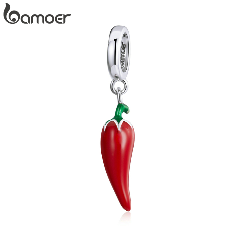 Hạt Charm Bamoer BSC461 Thiết Kế Quả Ớt Nhỏ Đáng Yêu Thời Trang Bằng Bạc 925 100%
