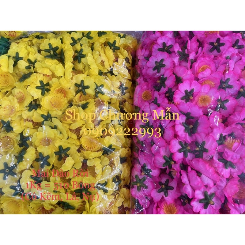 1KG Bông Mai Đào Giả Cao Cấp Rời và Chùm [Kèm Lá, Nụ, Búp] Trang Trí Cây Tết