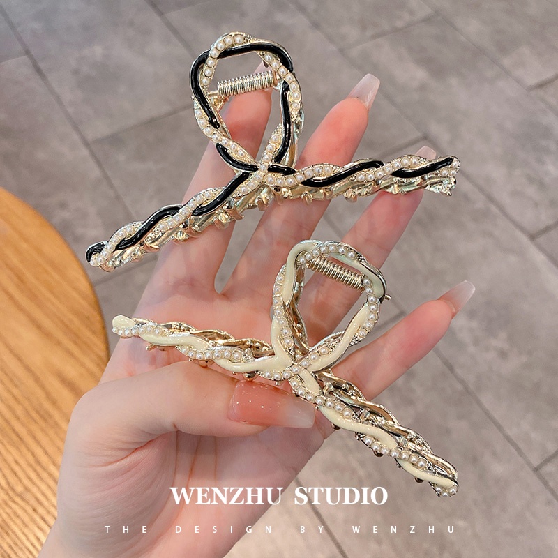 Kẹp Tóc Cá Mập Đính Ngọc Trai Đơn Giản Phong Cách Hàn Quốc Mới