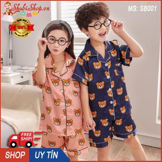 [SALE] Set bộ ngủ pizama lụa phi bóng cho bé trai/bé gái 6-16kg - hàng Quảng Châu - Shubishop.vn