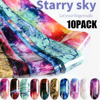 10Pcs Holographic Nail Foil Transparent Starry Sky Nail Art Transfer Sticker Makeup