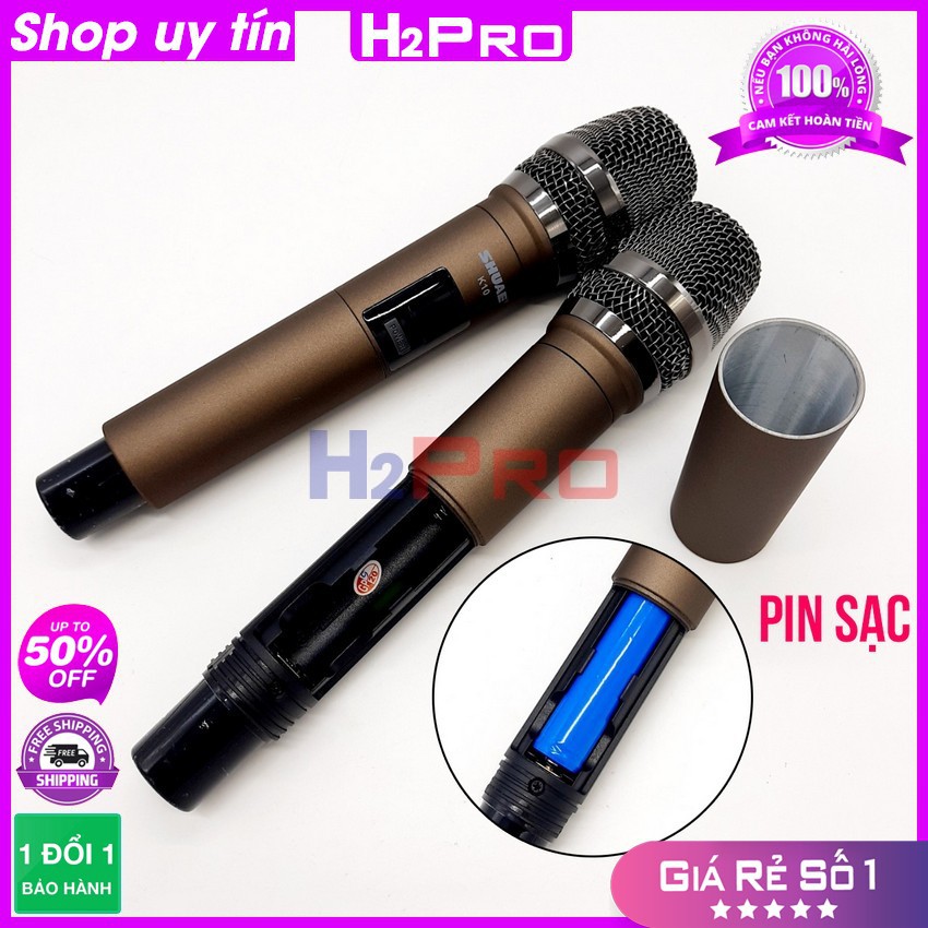 [RẺ VÔ ĐỊCH] Đôi Micro ko dây cao cấp SHUAE K10 H2PRO, Micro karaoke cầm tay giá thấp, tặng 3 pin sạc, 2 đôi pin và 2 Si