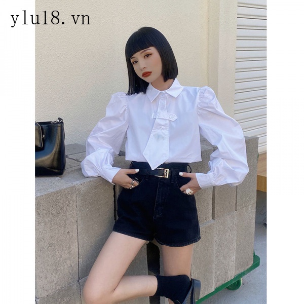 Áo Sơ Mi Trắng Tay Phồng Cột Dây Phong Cách Thời Trang Phương Tây Dành Cho Nữ