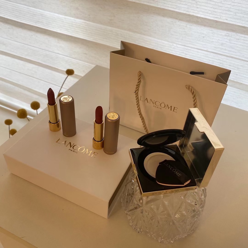 LANCOME Bộ Ba Thỏi Son Môi Thiết Kế Vỏ Màu Vàng Kim Sang Trọng 196