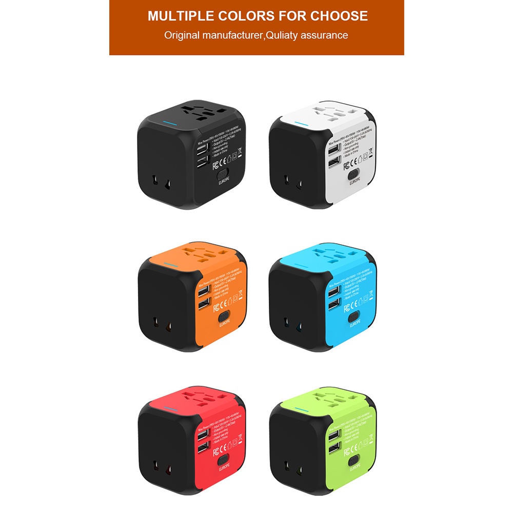 Phích Cắm Điện Đa Năng EU UK US AU Với 2 Cổng Sạc USB 5V 2.4A