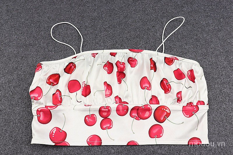 Áo Tank Top Hoạ Tiết Cherry Thiết Kế Trễ Vai Quyến Rũ