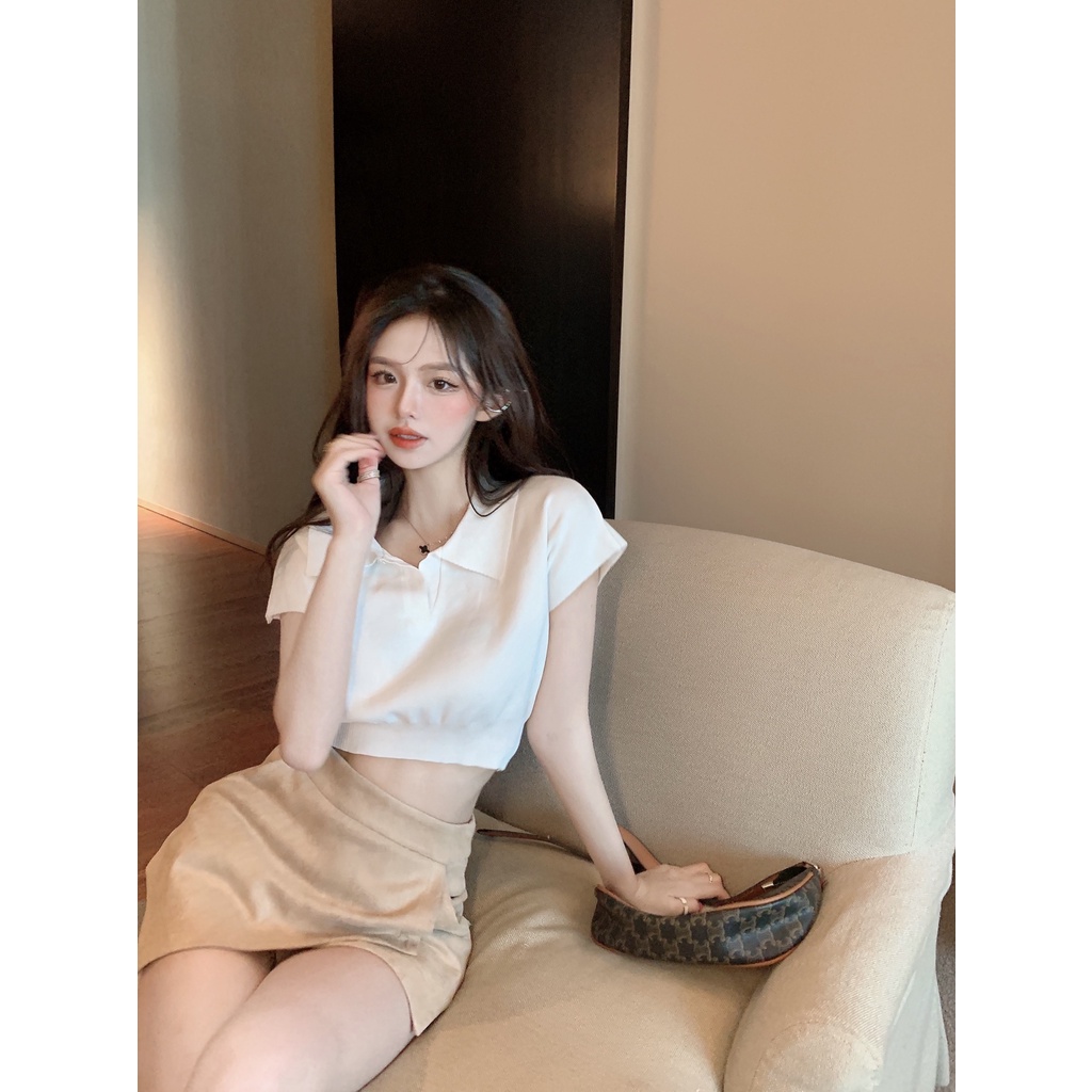 HUANG YOYO Áo Thun POLO Ngắn Tay Phong Cách Hàn Quốc Đơn Giản Thời Trang Dành Cho Nữ