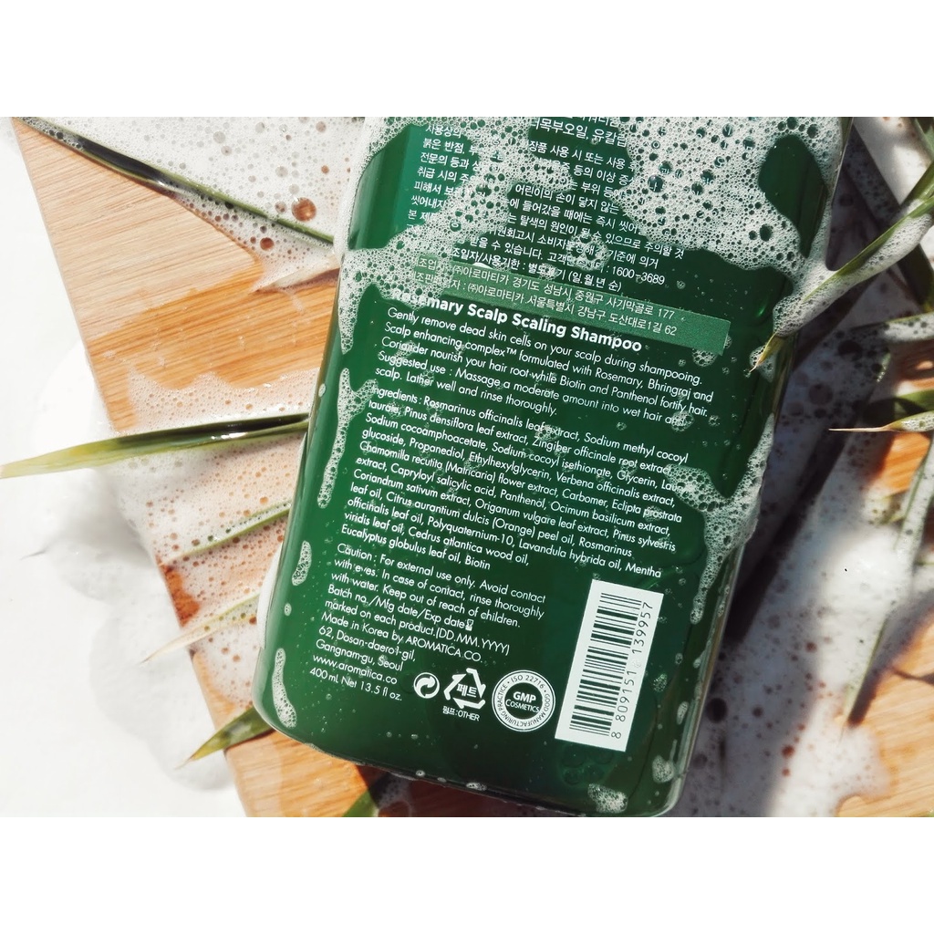 Dầu gội thảo dược thuần chay Rosemary Scalp Scaling Aromatica 400ml - Korean Vegan Shampoo - Hàng chính hãng