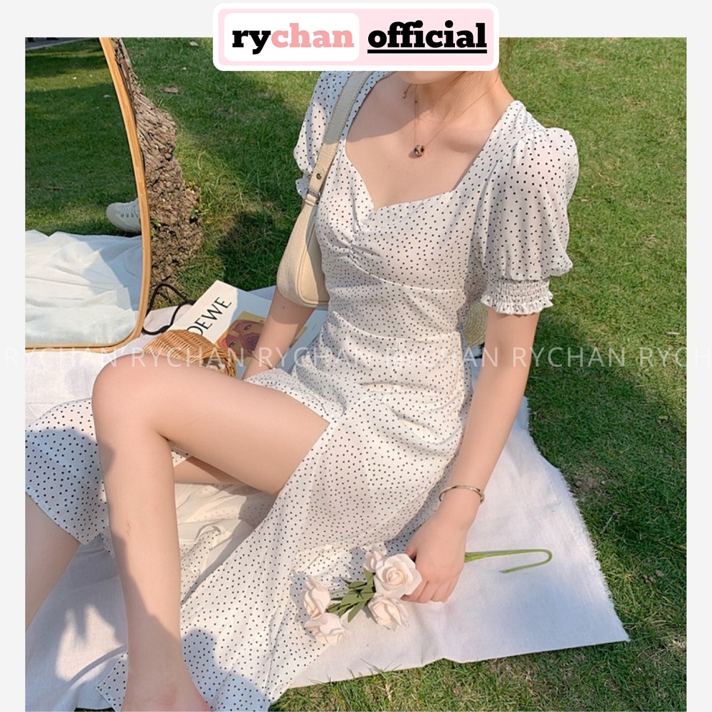 Đầm Đi Biển Xòe Bi Nhí Xẻ Tà Nhún Ngực Lót Trong Dày Dặn - DX810