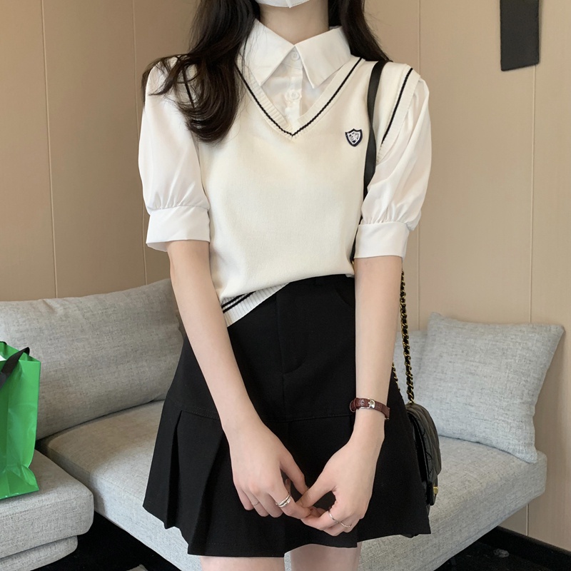 Áo Thun Dệt Kim Tay Ngắn Cổ polo Phong Cách Thời Trang Hàn Quốc 52355