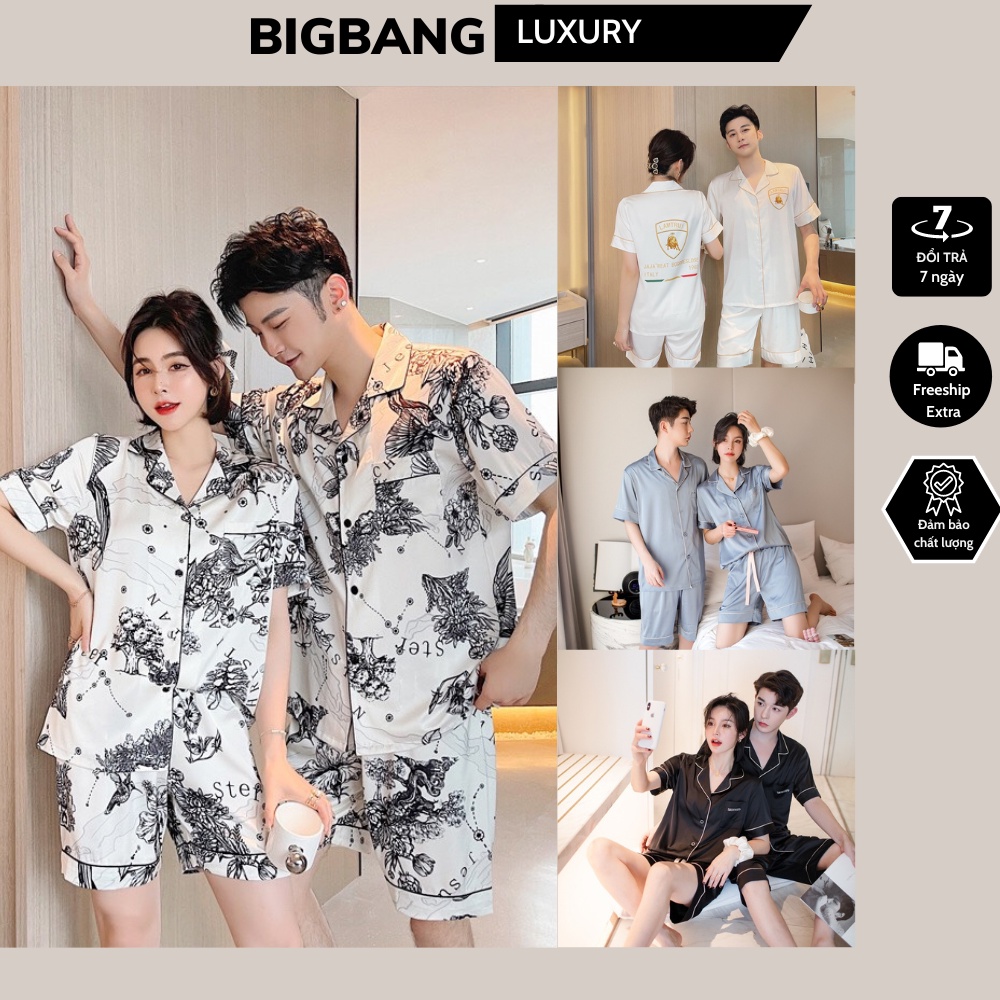 Bộ đồ ngủ pijama Nam Nữ Bigbang Luxury mã 221 chất lụa satin cao cấp mặc nhà dành cho cặp đôi gia đình quà tặng