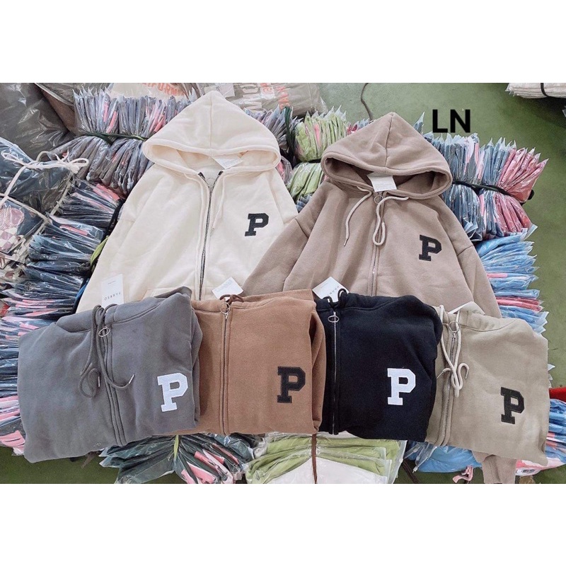 Áo khoác nỉ logo chữ P mũ 2 lớp TH6