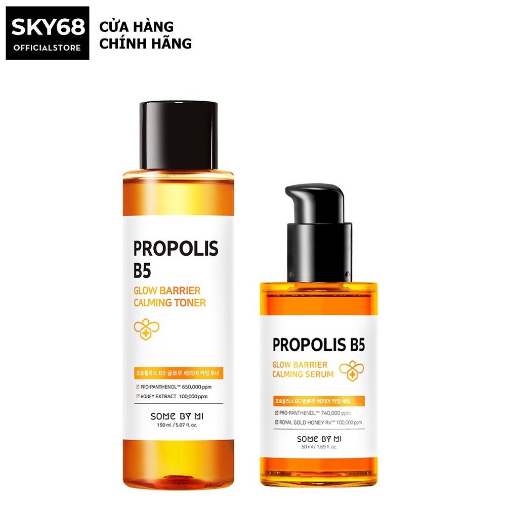 Combo Dưỡng Ẩm, Phục Hồi Da Chiết Xuất Mật Ong Some By Mi Propolis B5 Glow Barrier Calming (Toner 150ml + Serum 50ml)