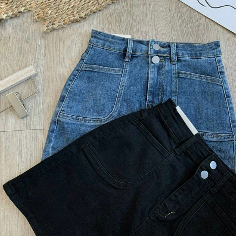 Chân váy jean co giãn nắp túi