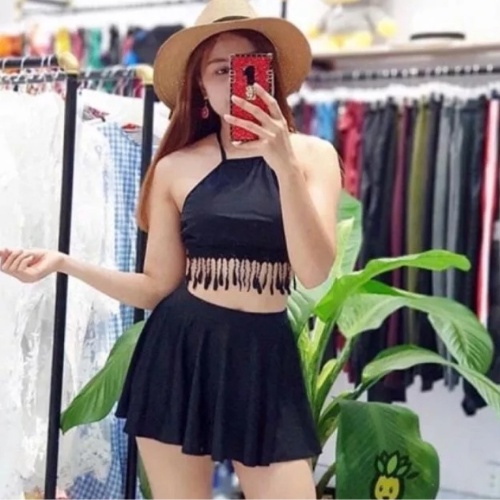 Bikini đi biển 2 mảnh kín đáo - Đồ bơi nữ áo yếm váy xòe KONKUN MS114