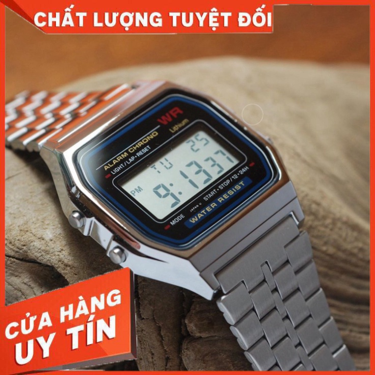 ( đồng hồ casio ) Đồng hồ điện tử unisex nam nữ A159-A158 -WA chống nước tuyệt đối mặt vuông dây thép - Hàng nhập khẩu