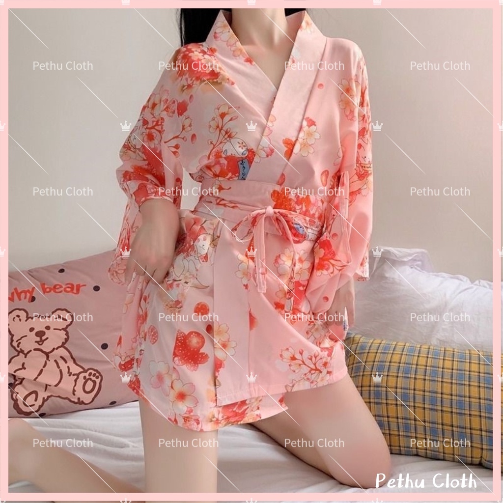 ❤️Hàng sẵn gửi ngay❤️Sexy đồ ngủ❤️Kimono Nhật bản❤️ Cute Choàng ngủ quyến rũ +Quần lót nữ--không Socks--cho 40-70kg--003