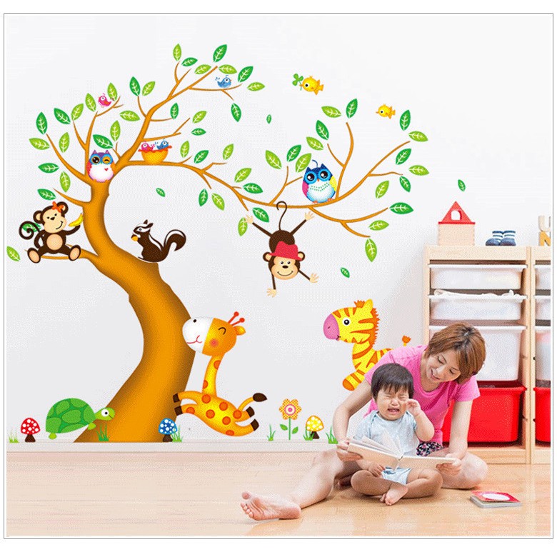 Decal dán tường Vườn thú uyển chuyển trang trí phòng bé yêu với các hình động vật - MSP DB041 - PVC vinyl