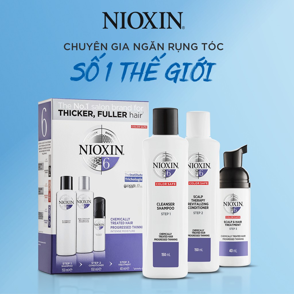Bộ Chăm Sóc Tóc Nioxin 6 Cho Tóc Tạo Kiểu, Thưa, Rụng Nhiều Bleached / Chemically Treated Hair With Progressed Thinning