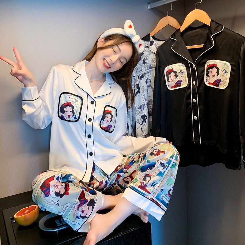 Bộ Đồ Ngủ Dài Tay Dáng Rộng In Hoạt Hình Bạch Tuyết Dễ Thương Cho Nữ