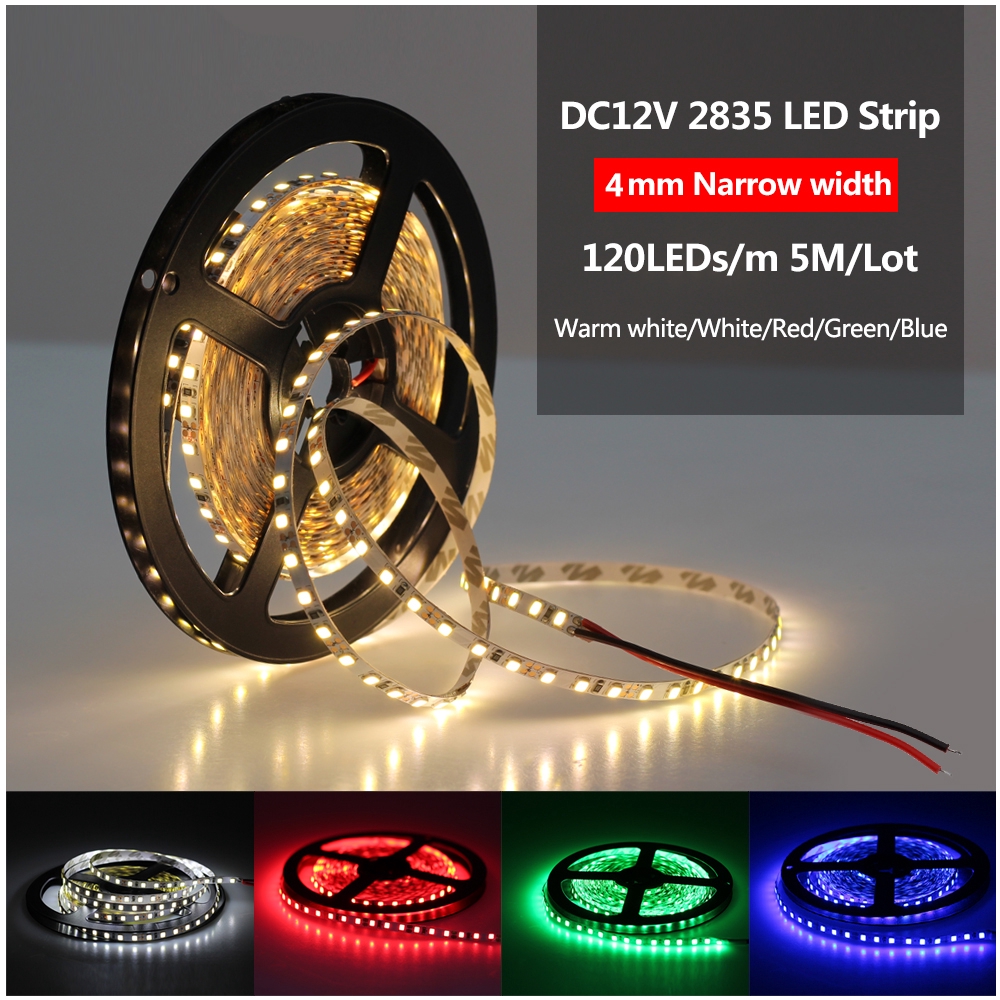 Cuộn Dây Đèn LED DC12V 2835 4mm Dài 5 Mét Dùng Để Trang Trí Nội Thất Tiện Dụng