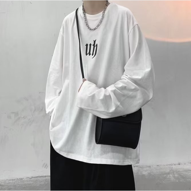 Áo Thun Tay Dài Cổ Tròn Dáng Rộng In Chữ Phong Cách Hip Hop Hàn Quốc Thời Trang Cho Nam Size M-5XL