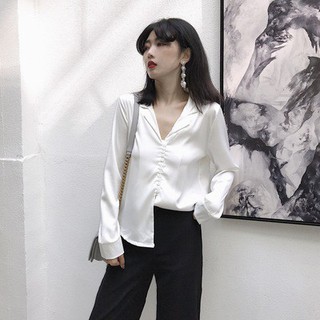 Áo sơ mi lụa satin cổ bẻ (ỎDRER)