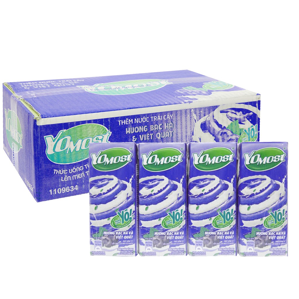 E - Thùng 48 hộp sữa chua uống bạc hà, việt quất YoMost 170ml