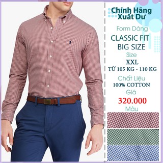 Áo Sơ Mi Nam Size XXL - 120 Tay Dài Sọc Gingham - Big Size từ 105 Kg đến 110 Kg - FO76 Shop