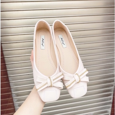 Giày bệt búp bê nữ nơ xích đế mềm