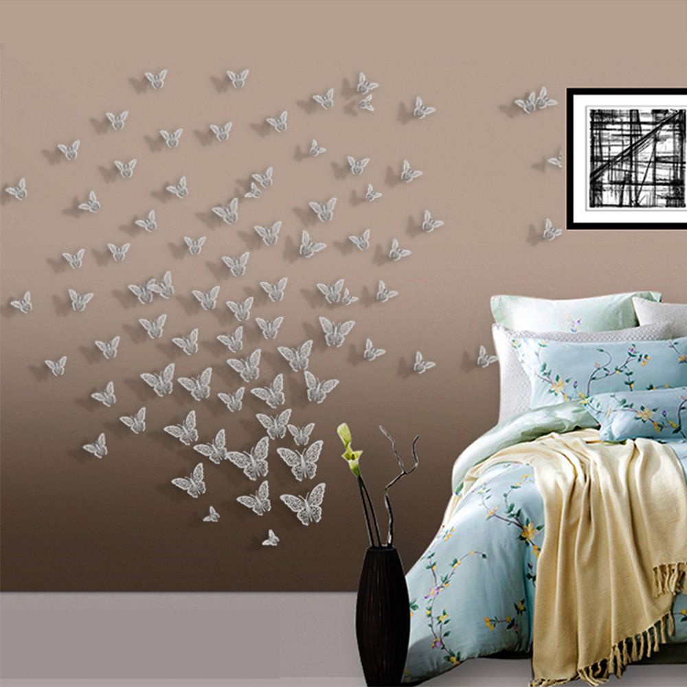 Bộ 12 Miếng Dán 3 Kích Cỡ Trang Trí Nhà Tắm/Phòng Ngủ|Miếng Dán Trang Trí Bánh Kem Họa Tiết Bươm Bướm Độc Đáo