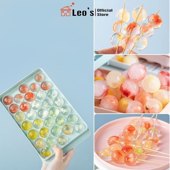 Khay làm đá tròn, Khuôn làm đá viên, làm thạch rau câu có nắp đậy thông minh Leo’s_Official