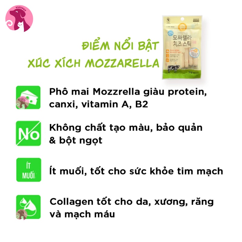 Xúc xích BOW BOW dành cho thú cưng, cún, chó cưng (Vị Phô Mai) NK Hàn Quốc