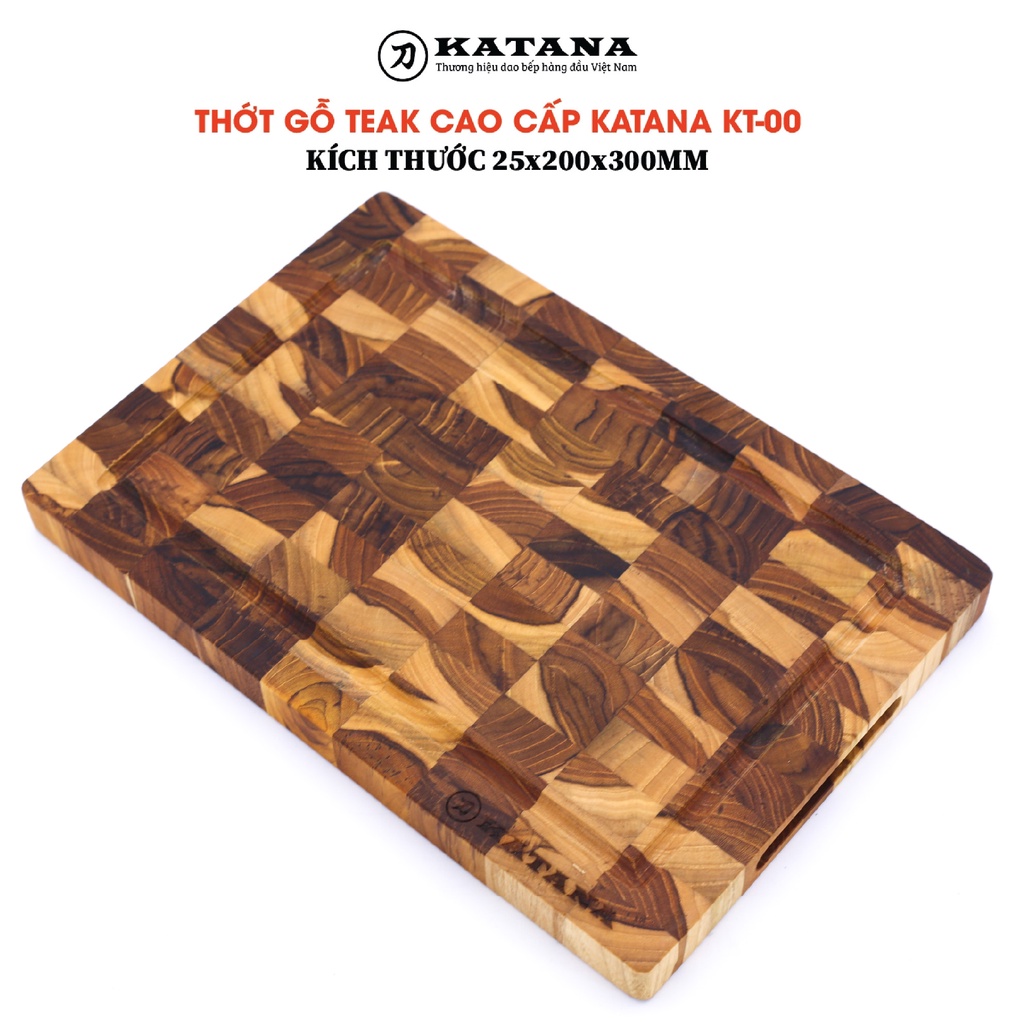 Thớt Gỗ Teak KATANA Tiện Dụng An Toàn Thực Phẩm KT00 Size 200x300x25mm Hình Chữ Nhật