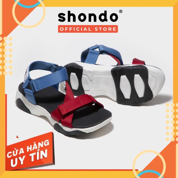 Giày sandal nữ SHONDO GIRLY Đế trắng quai đỏ phối xanh đi học, đi chơi [HÀNG CHÍNH HÃNG]