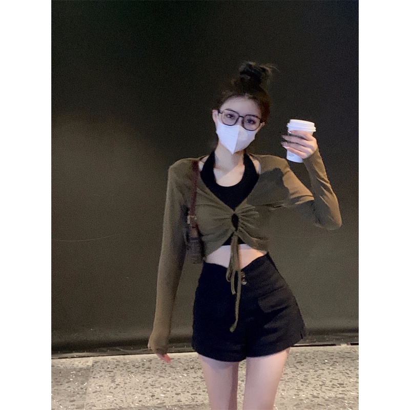 LALISAS Áo Dây Rút Tay Dài / Áo Sát Nách Thời Trang Hàn Quốc Dễ Phối Đồ Cho Nữ